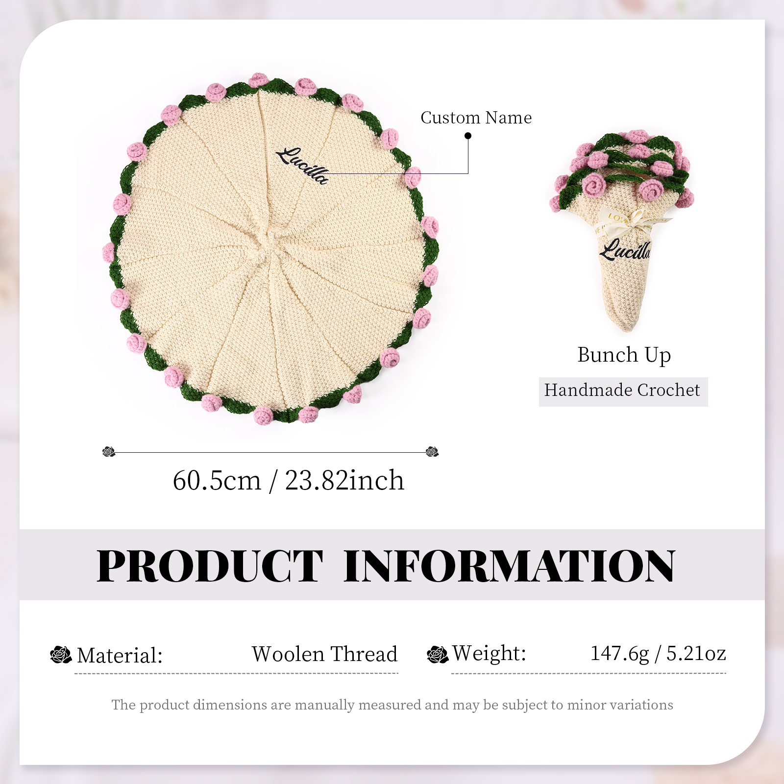 Handgemachter Häkelblumenstrauß personalisierbare Name Decke- Geschenk für Mama/Oma/Tochter