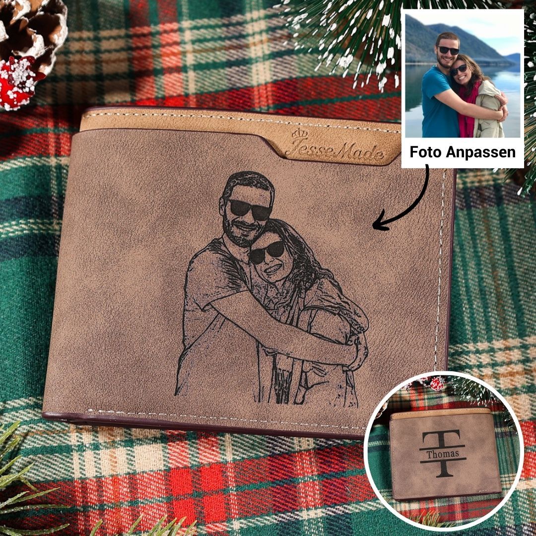 Herren Personalisierter Name & Buchstabe & Foto Lede Geldbörse Weihnachtsgeschenk