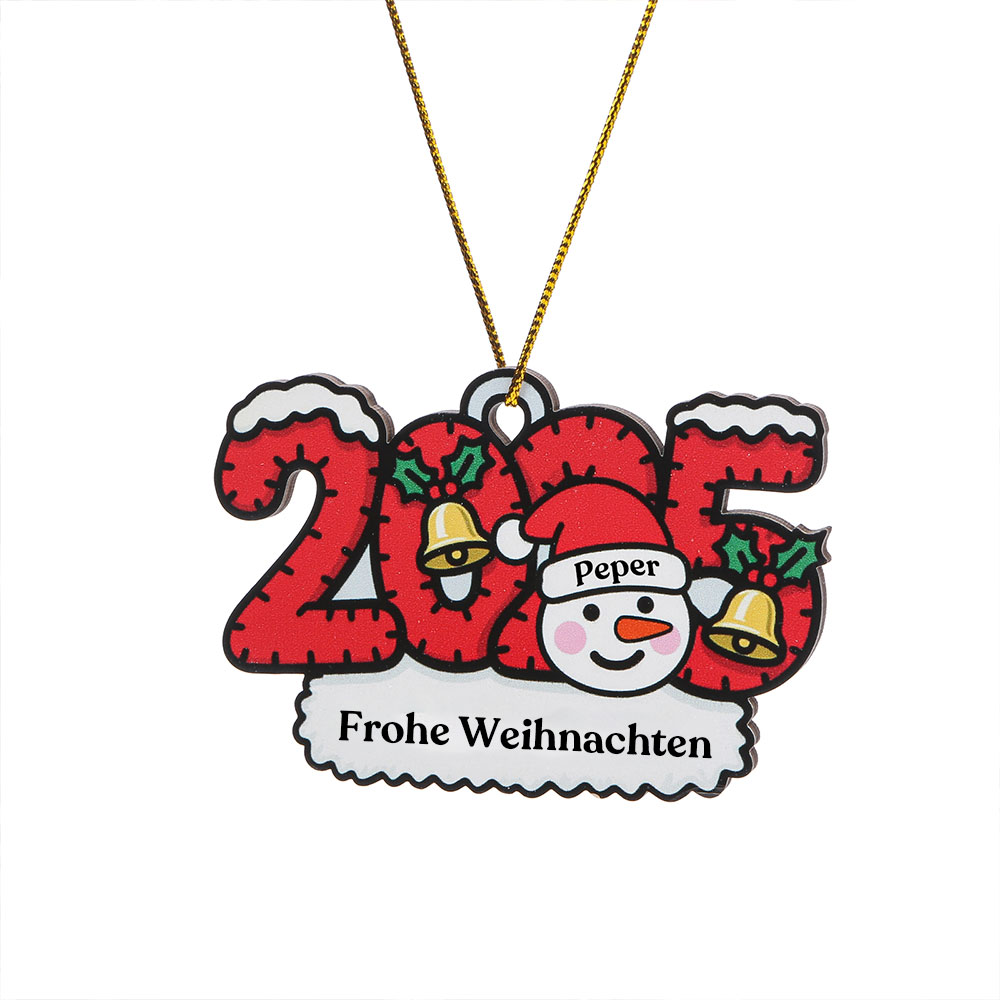 Personalisierter Schneemann-Christbaumschmuck 2025 aus Holz, individuell mit 1 bis 8 Namen und Text, Geschenk und Baumdeko für Familie, Paare, Kinder und Freunde | Kettenmachen