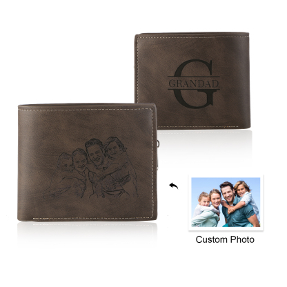 Personalisierte Herren-Bifold-Geldbörse mit Fotogravur und individuellem Namen, RFID-Schutz, Geschenk zum Vatertag oder Geburtstag für Papa, Ehemann, Opa | Jessemade
