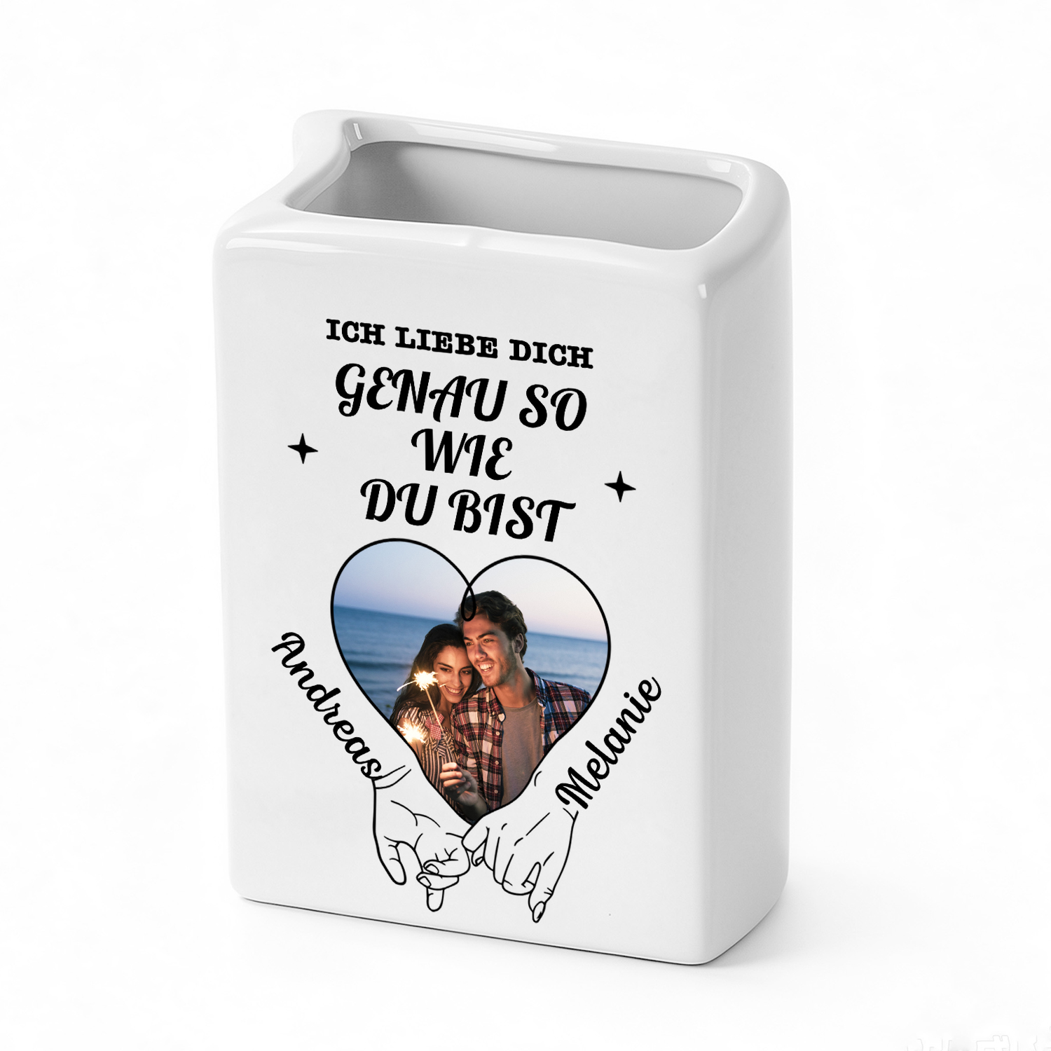 Personalisierte Keramikvase in Buchform mit Foto und Namen Geschenk für deinen Partner oder deine Partnerin