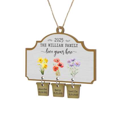 Christbaumanhänger aus Holz personalisiert – Geburtsblumen, Familienname, Namen, Datum & Jahr – liebes Geschenk für die ganze Familie | Kettenmachen