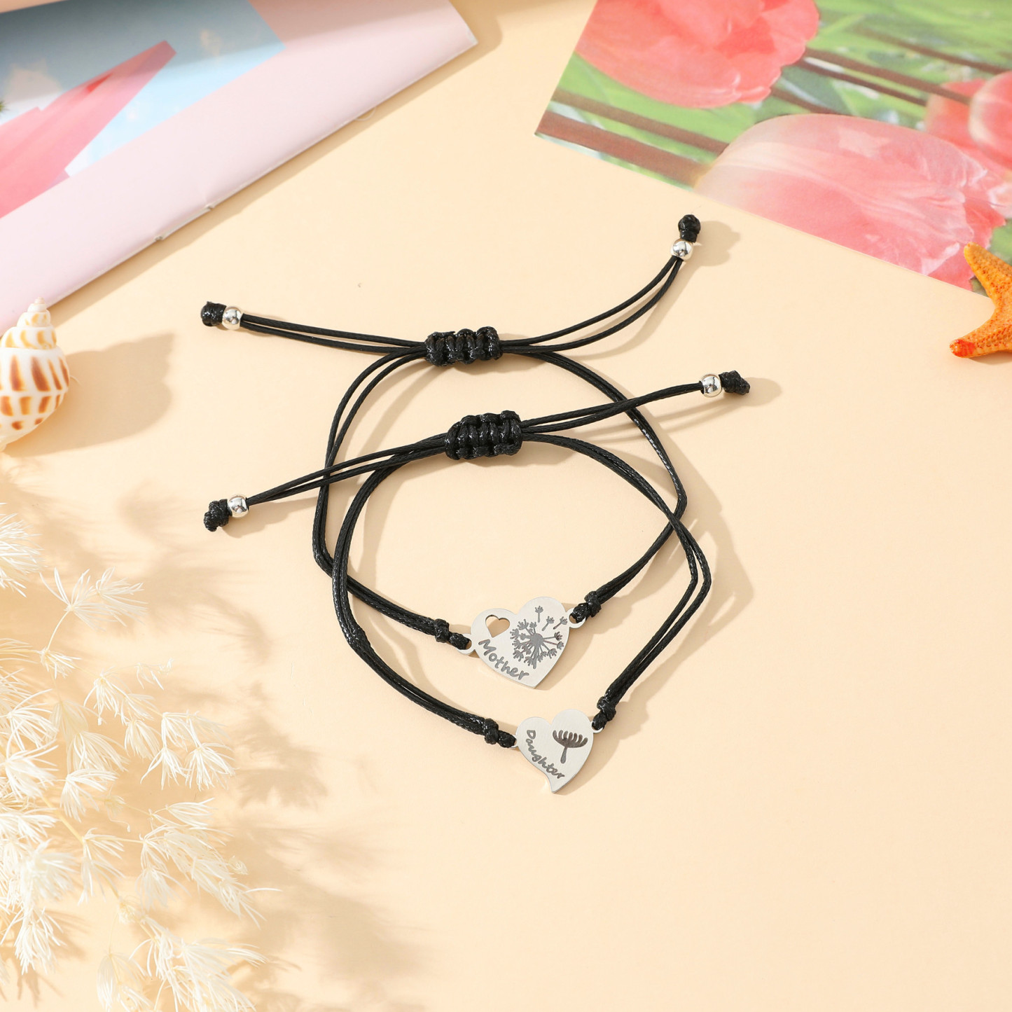 Personalisierte 2 Namen Löwenzahn Armbänder Set mit 2 Ketten Gummiband -Für das Schulkind- Schulanfang Geschenk