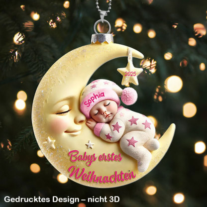 Babys erstes Weihnachten – Personalisierter Christbaumanhänger Mond & Sterne mit Name und Jahr