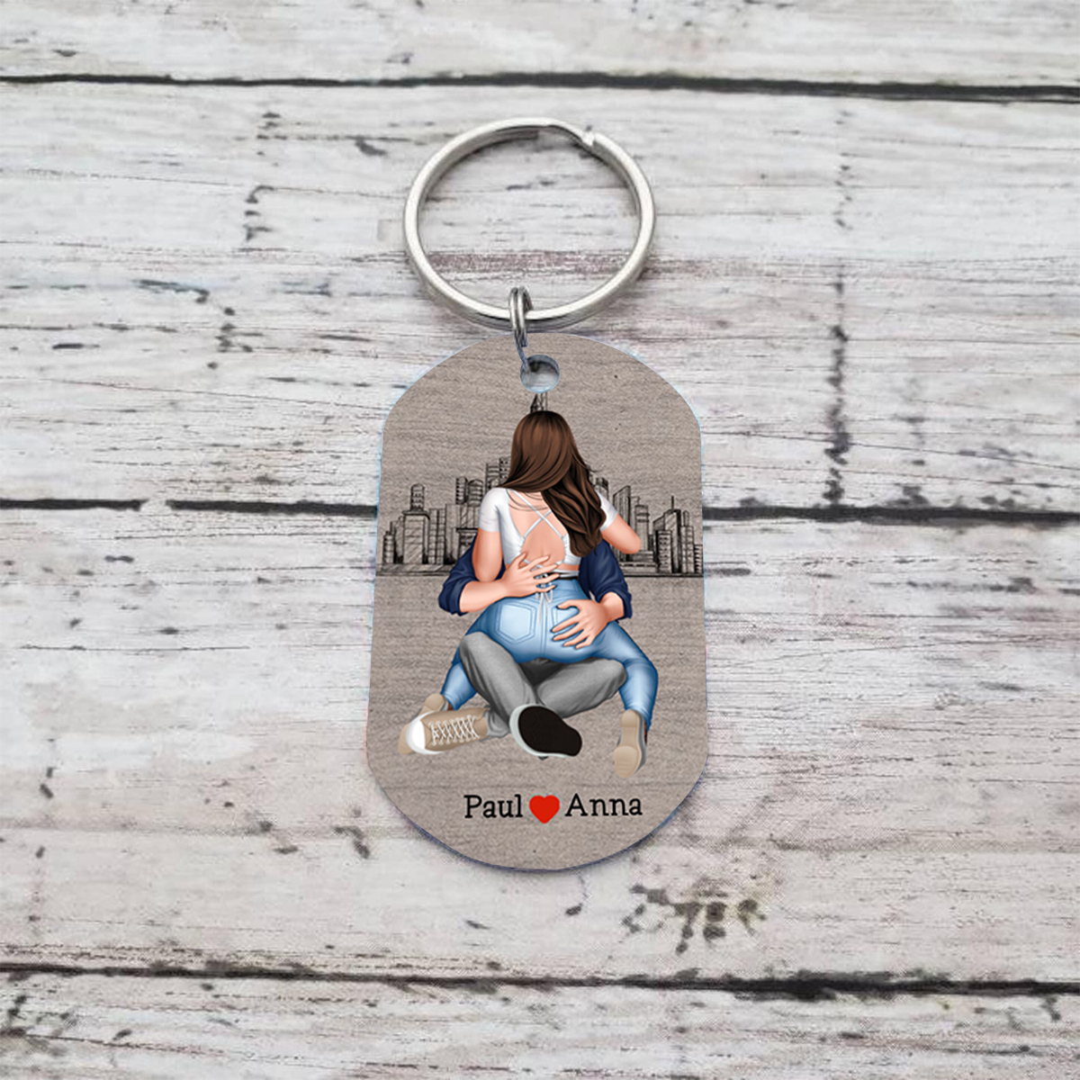 Personalisierter Schlüsselanhänger 'Kuschelndes Paar' - Ich bleibe für immer dein.