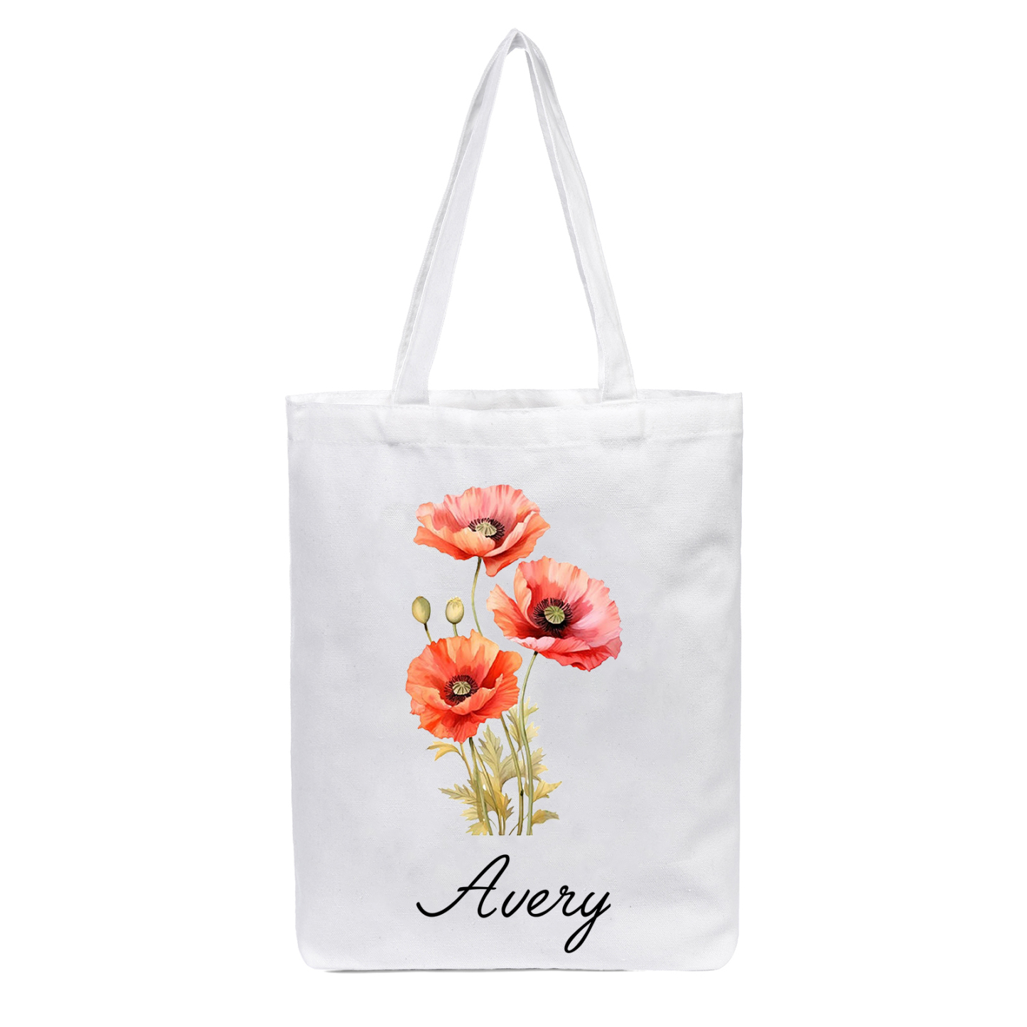 Personalisierbarer Name & Geburtsblume Leinwand Damen Tasche Einkaufstasche Tragetasche