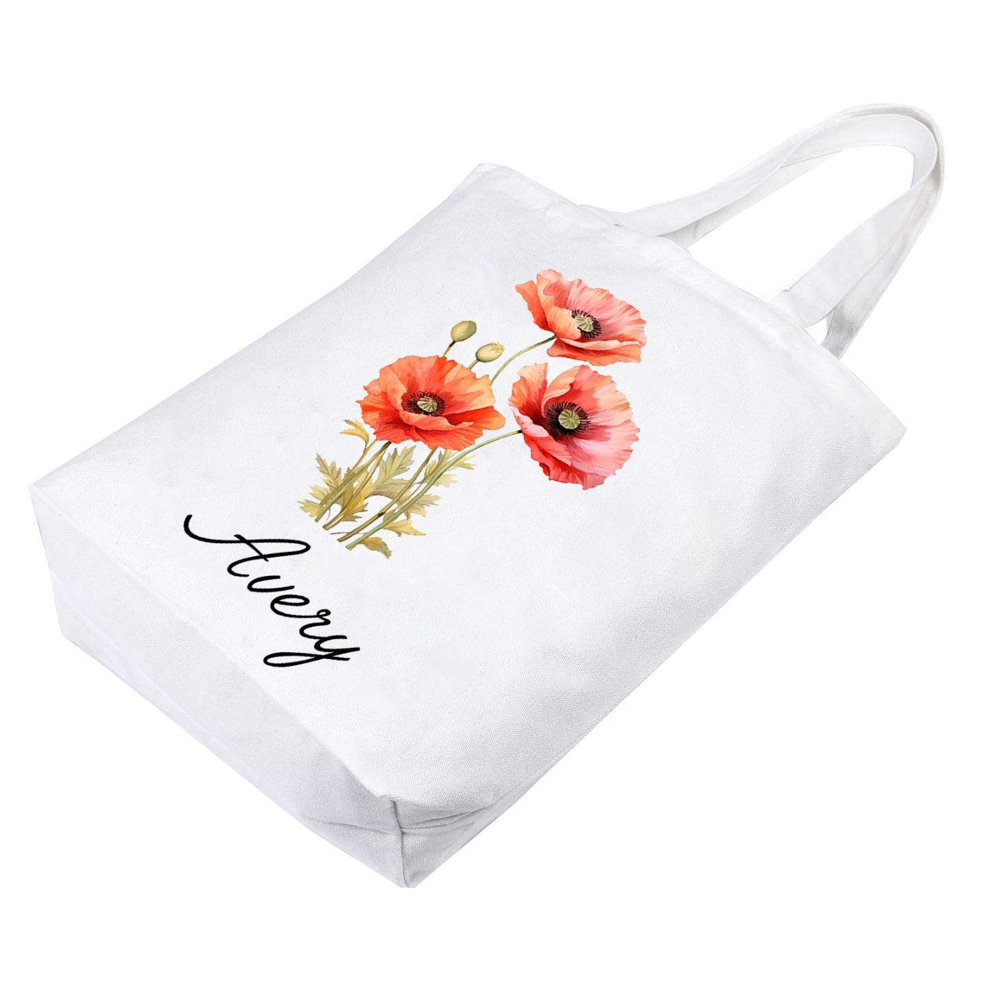 Personalisierbarer Name & Geburtsblume Leinwand Damen Tasche Einkaufstasche Tragetasche