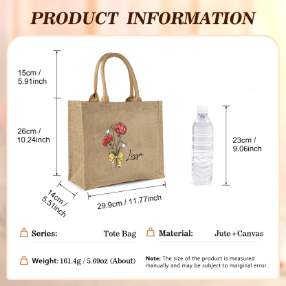 Personalisierter Name & Geburtsblume Hanfjute Tasche – Umweltfreundliche Blume Jute-Tasche