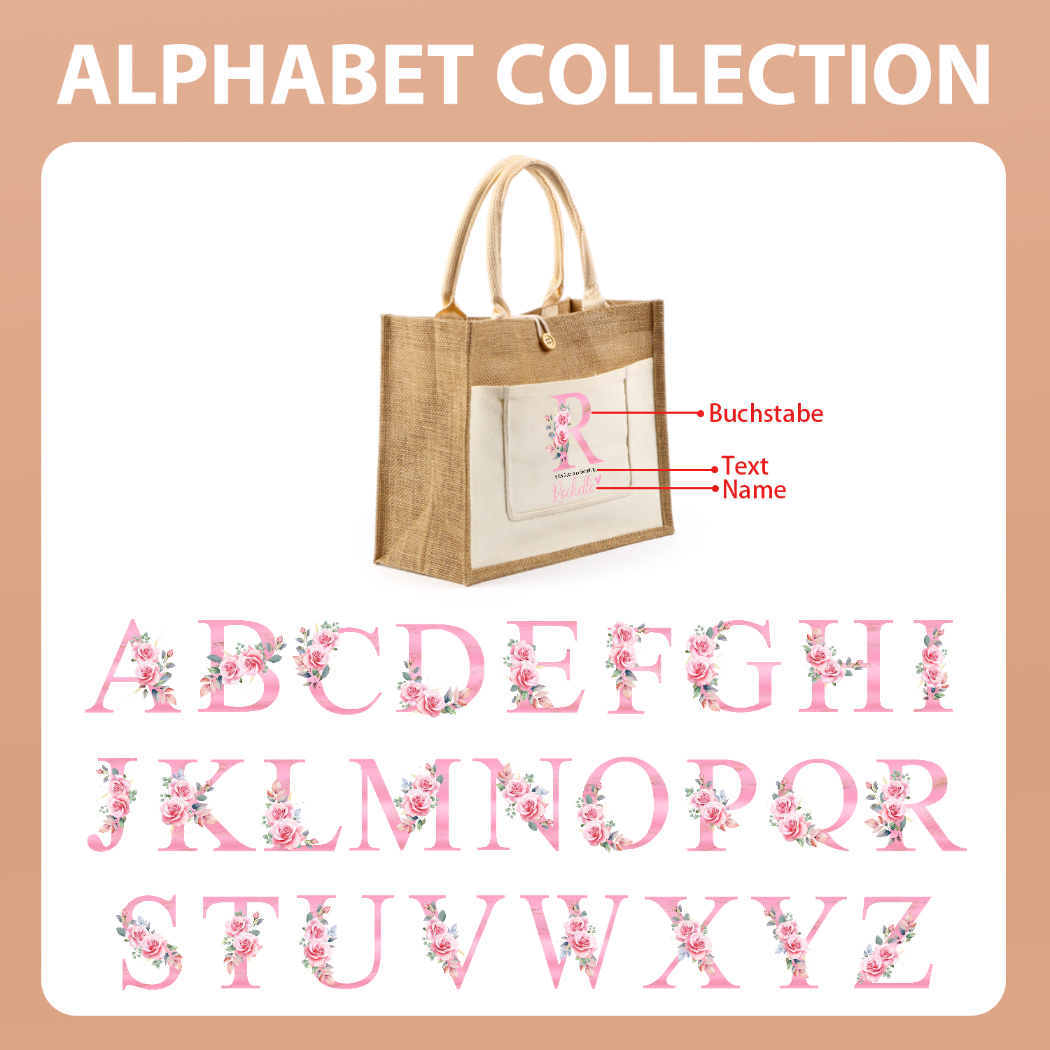 Personalisierter Name & Buchtsbe & Text Hanfjute Tasche – Praktische und umweltfreundliche Jute-Tasche