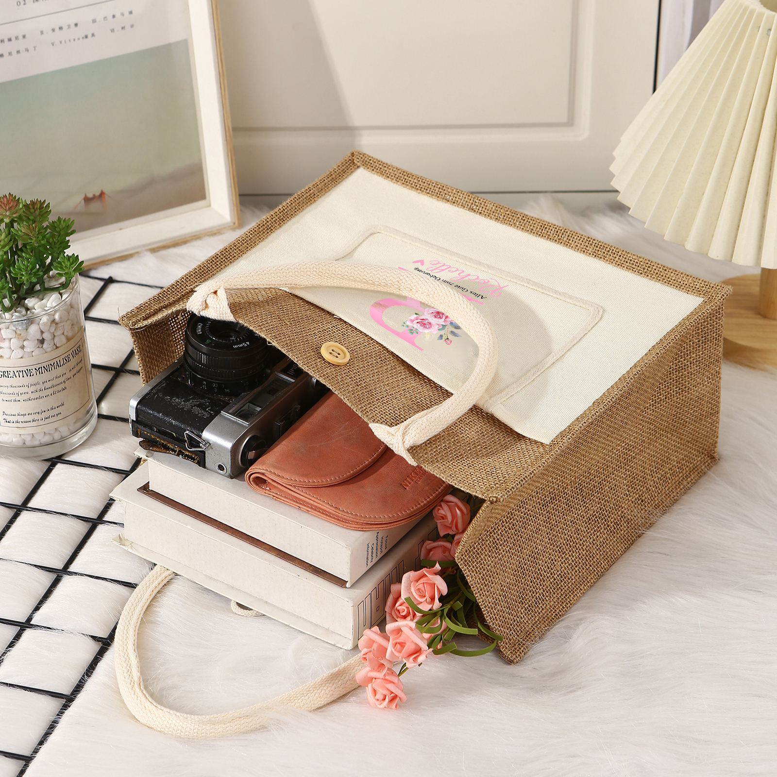 Personalisierter Name & Buchtsbe & Text Hanfjute Tasche – Praktische und umweltfreundliche Jute-Tasche