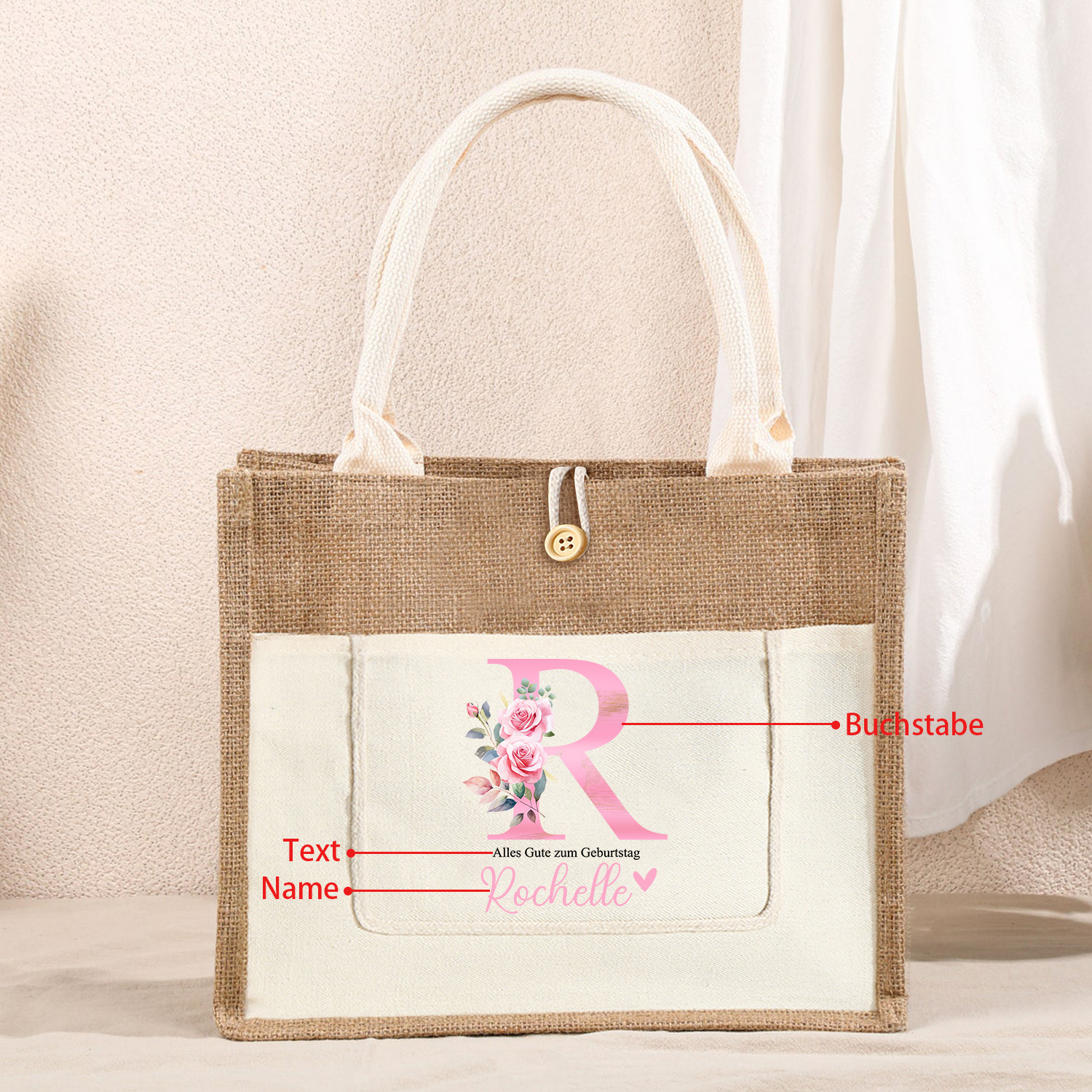 Personalisierter Name & Buchtsbe & Text Hanfjute Tasche – Praktische und umweltfreundliche Jute-Tasche