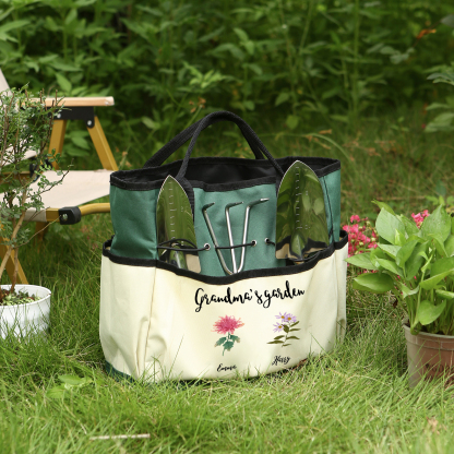 Personalisierte 2-8 Namen & Geburtsblumen & Text Gartentasche Familie große kapazität Gartentasche für Gartenwerkzeug nähen