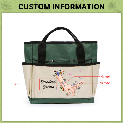 Personalisierte 2-8 Namen & Text Gartentasche Blume Hand in Hand Familie große kapazität Gartentasche für Gartenwerkzeug nähen