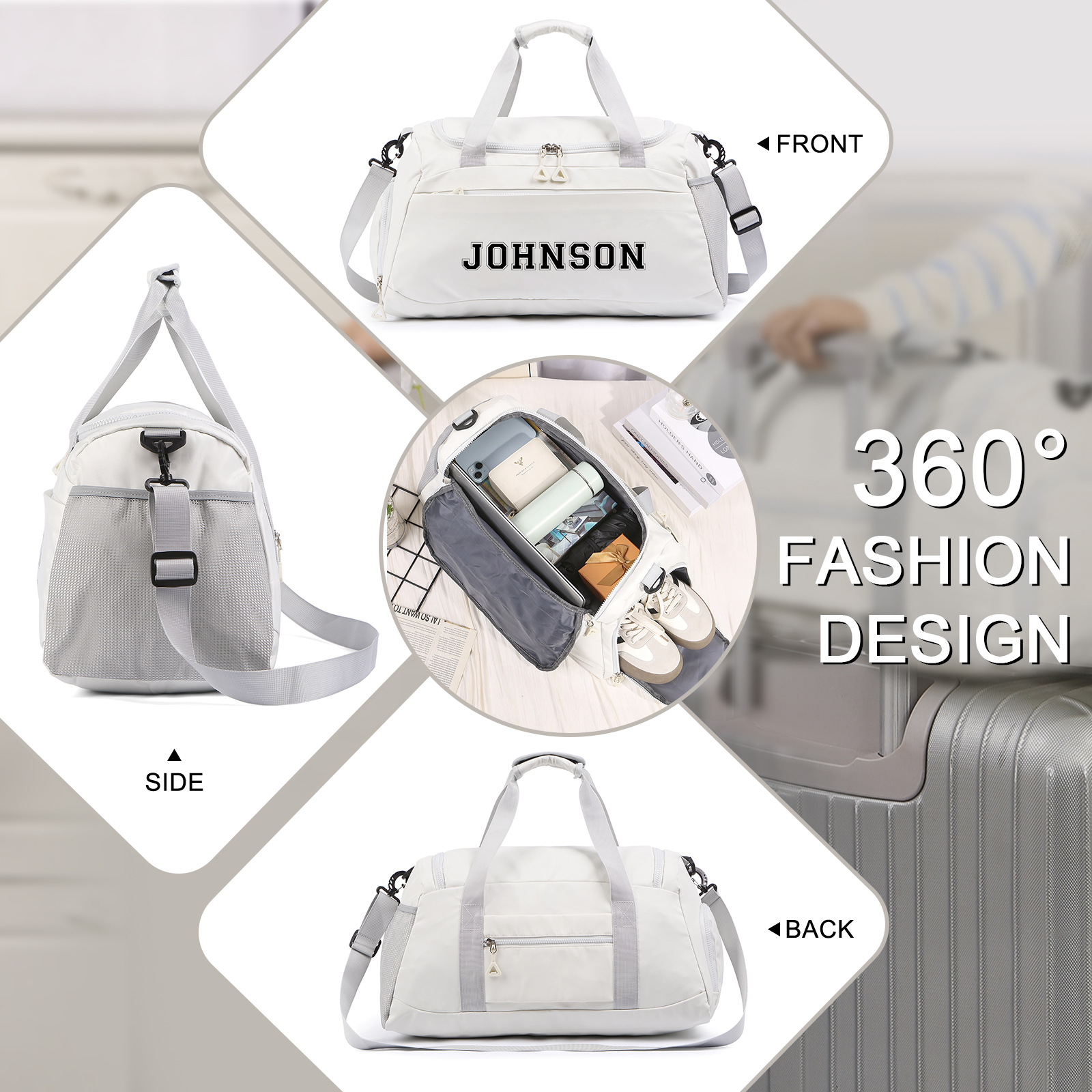 Personalisierter 1 Namen Oxford-Stoff Reisetasche/Gymtasche – Vier Farben zur Auswahl