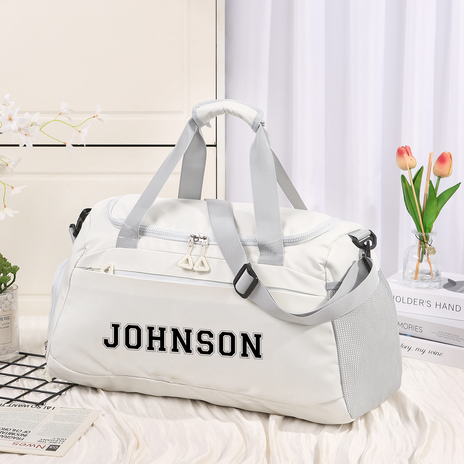 Personalisierte 2-8 Namen Stofftasche mit Schmetterlingen & Handmotiv