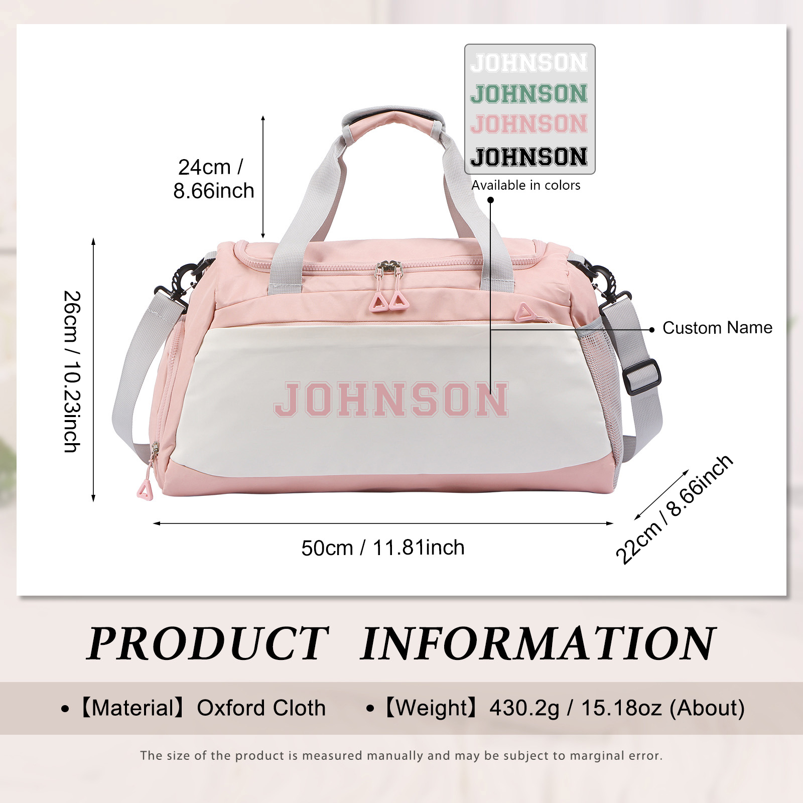 Personalisierter 1 Namen Oxford-Stoff Reisetasche/Gymtasche – Vier Farben zur Auswahl