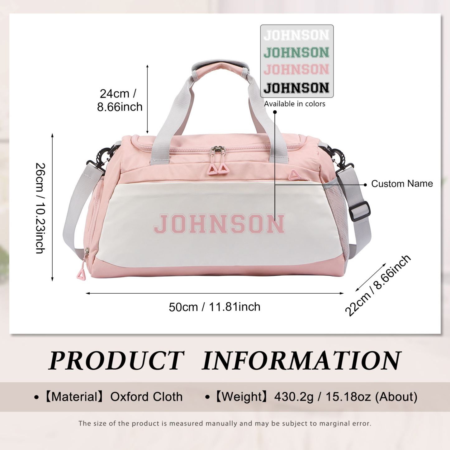 Personalisierter 1 Namen Oxford-Stoff Reisetasche/Gymtasche – Vier Farben zur Auswahl