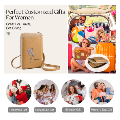 Personalisierter 1 Name & Geburtsblume PU-leder Gelb/ Rosa/ Blau Crossbody-Beutel – Damen Schultertasche