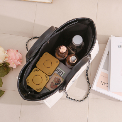 Personalisierter 1 Name & Geburtsblume Weiß/ Hellbraun/ Schwarz Segeltuch-Handtasche