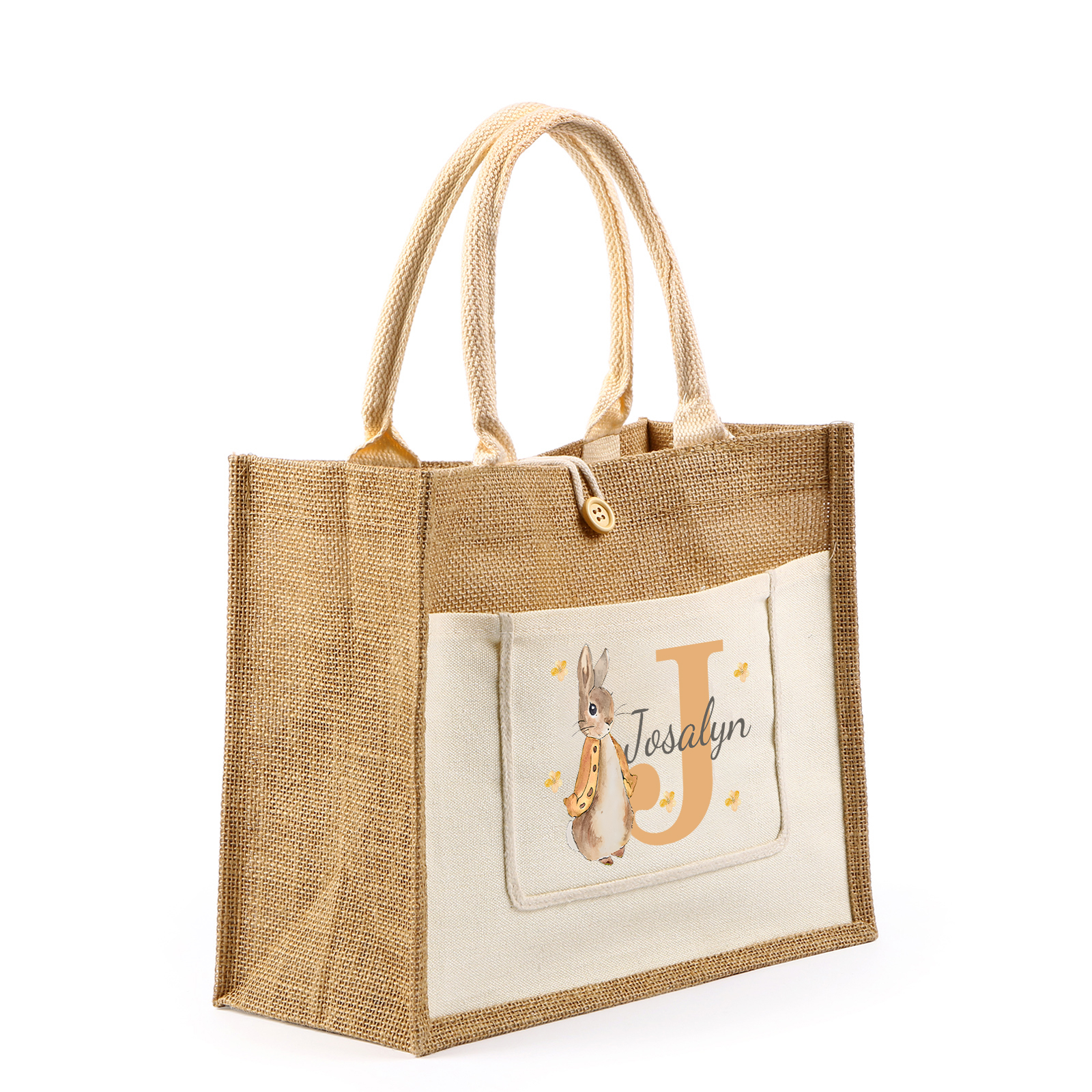 Personalisierbarer Name & Buchstabe Ostern Leinen Hase Tasche