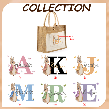 Personalisierbarer Name & Buchstabe Ostern Leinen Hase Tasche