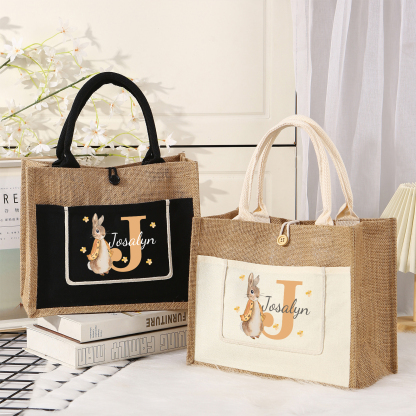 Personalisierbarer Name & Buchstabe Ostern Leinen Hase Tasche