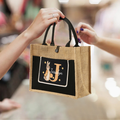 Personalisierbarer Name & Buchstabe Ostern Leinen Hase Tasche