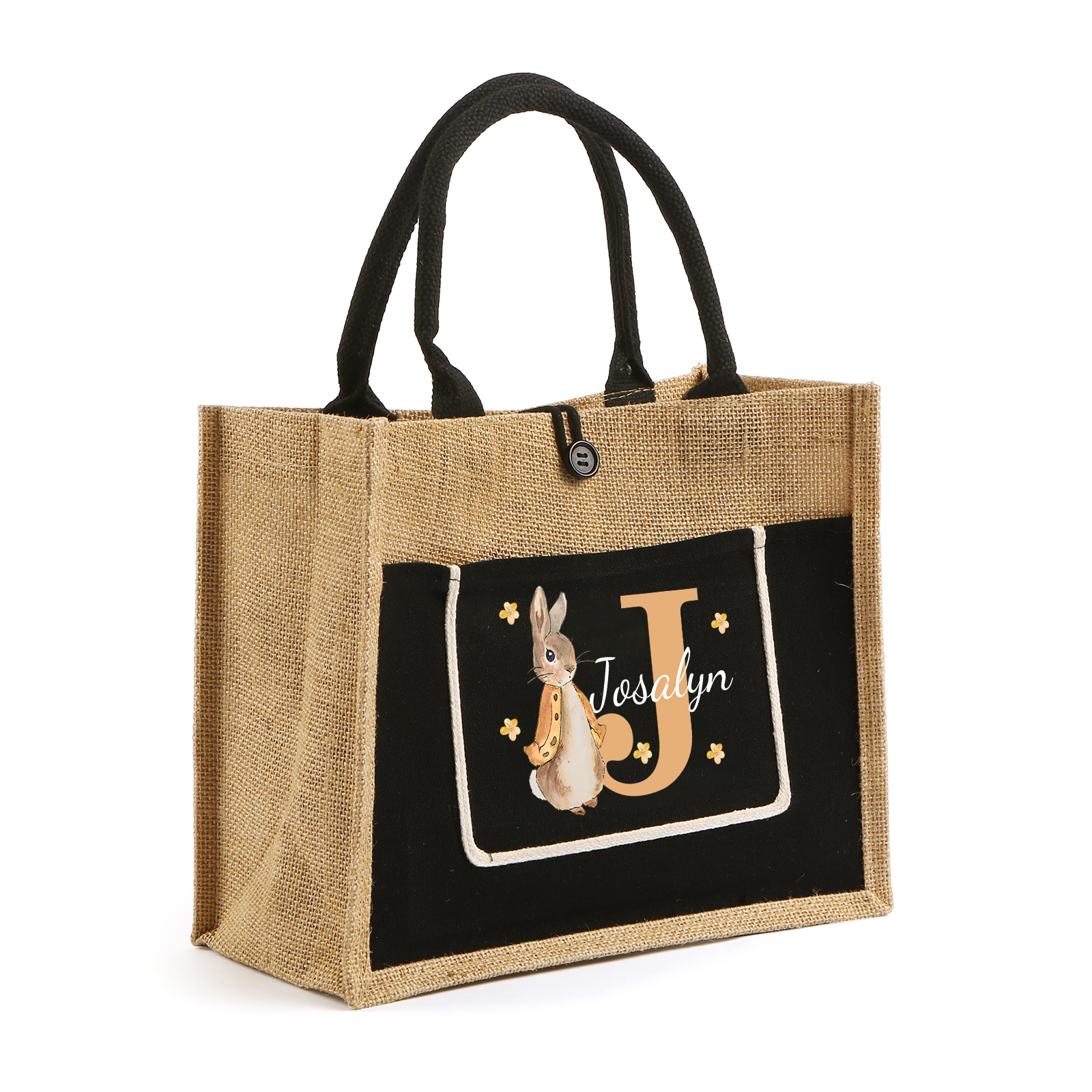 Personalisierbarer Name & Buchstabe Ostern Leinen Hase Tasche