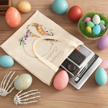 Personalisierbarer Name & Text Ostern Leinen Hase Tasche