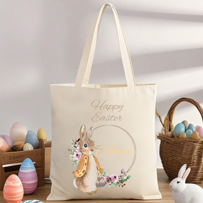 Personalisierbarer Name & Text Ostern Leinen Hase Tasche