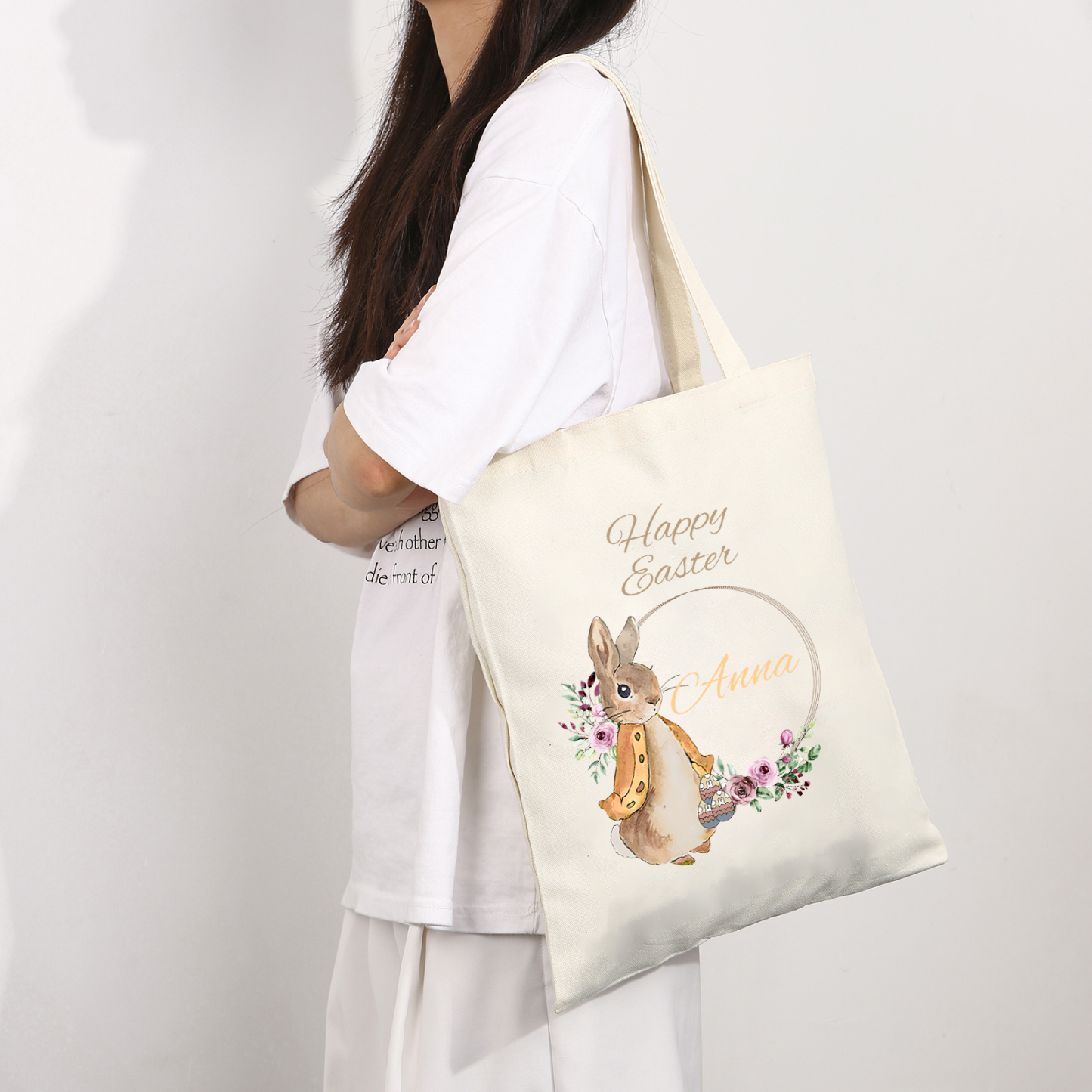 Personalisierbarer Name & Text Ostern Leinen Hase Tasche