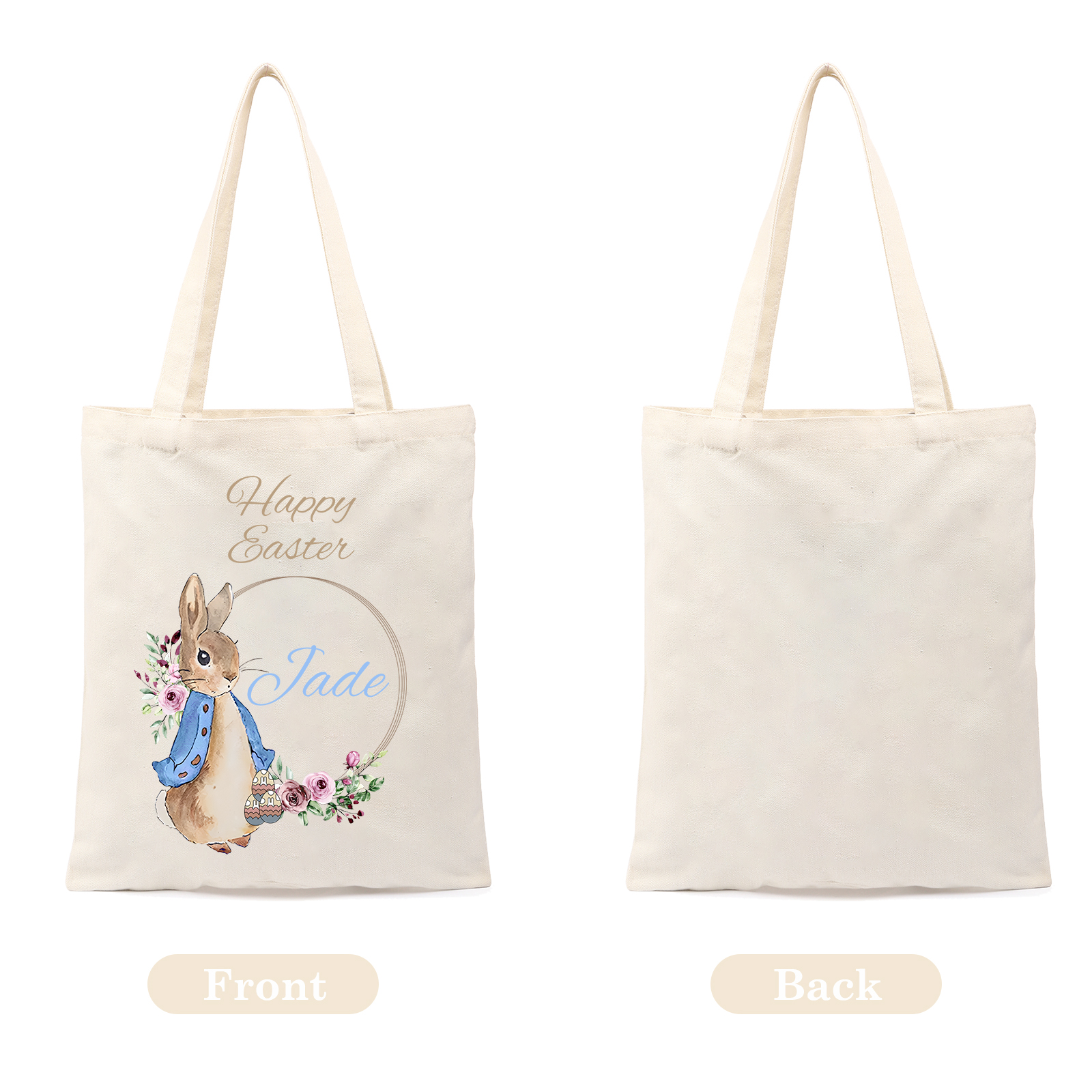 Personalisierbarer Name & Text Ostern Leinen Hase Tasche