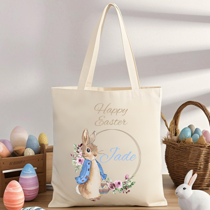 Personalisierbarer Name & Text Ostern Leinen Hase Tasche
