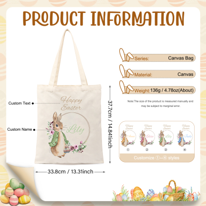 Personalisierbarer Name & Text Ostern Leinen Hase Tasche