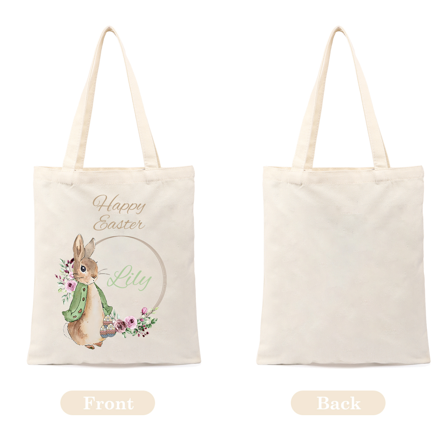 Personalisierbarer Name & Text Ostern Leinen Hase Tasche