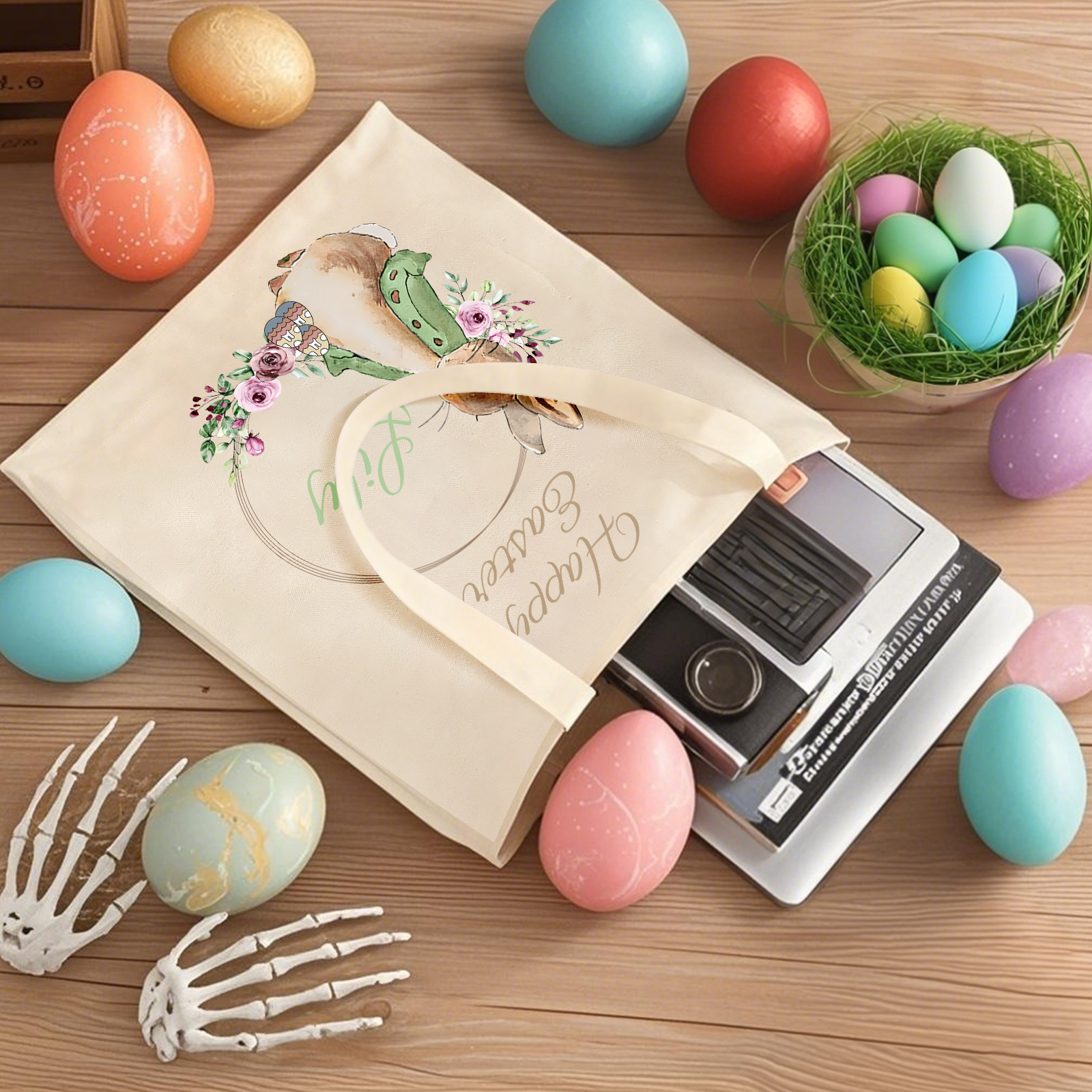 Personalisierbarer Name & Text Ostern Leinen Hase Tasche