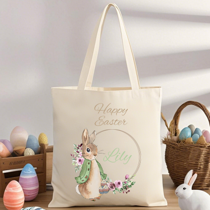 Personalisierbarer Name & Text Ostern Leinen Hase Tasche