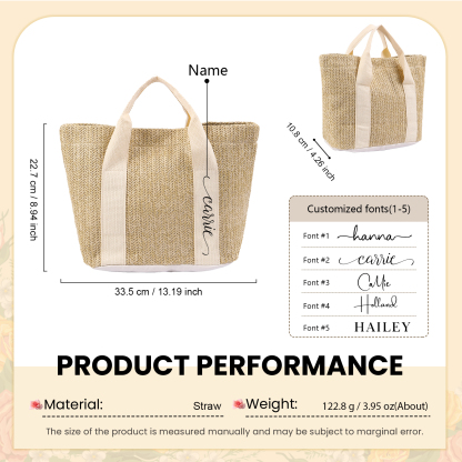 Personalisierbarer Name in 5 Stile Stroh Leinen Damen-Tasche