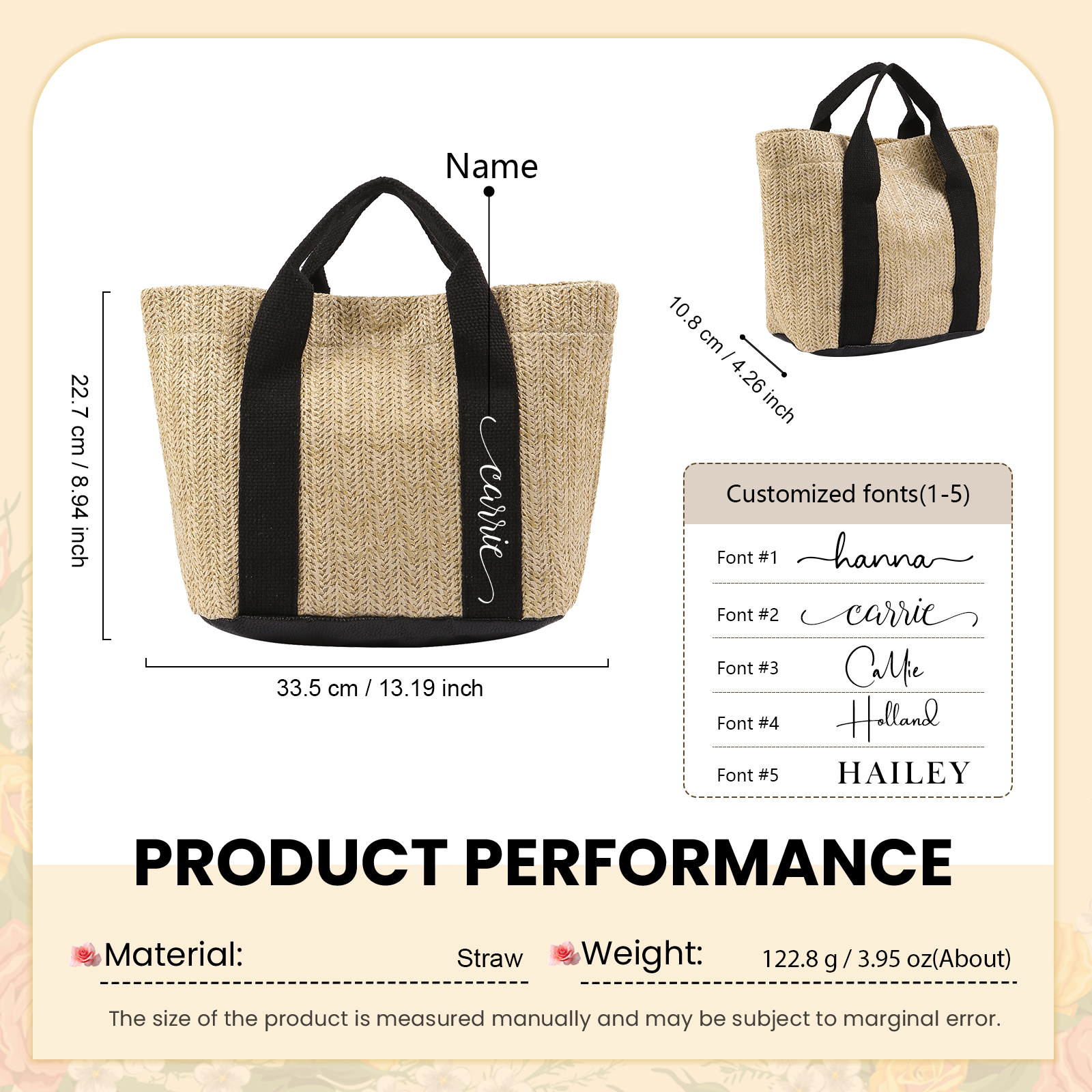 Personalisierbarer Name in 5 Stile Stroh Leinen Damen-Tasche