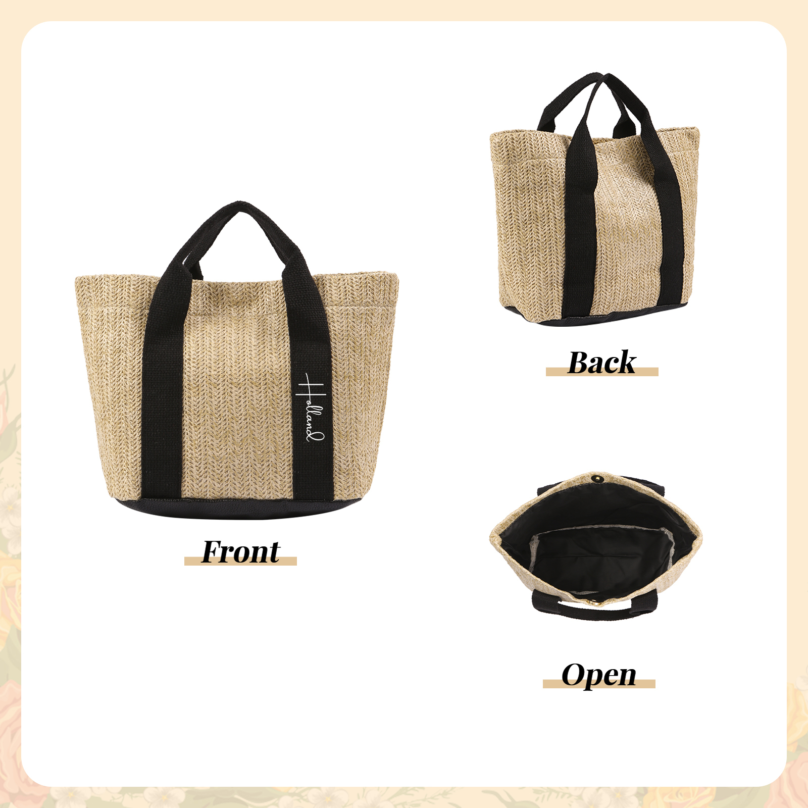 Personalisierbarer Name in 5 Stile Stroh Leinen Damen-Tasche