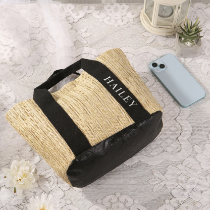 Personalisierbarer Name in 5 Stile Stroh Leinen Damen-Tasche