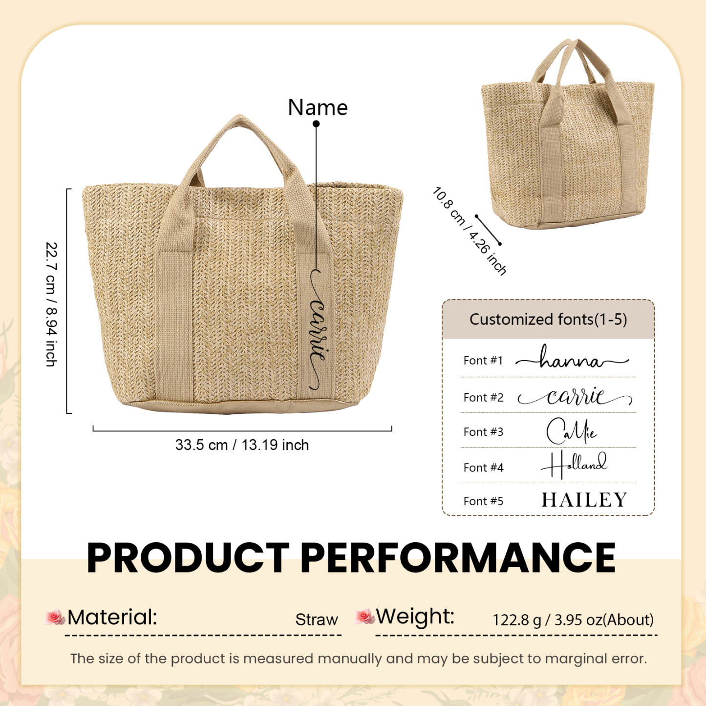 Personalisierbarer Name in 5 Stile Stroh Leinen Damen-Tasche