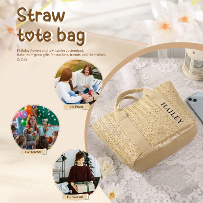 Personalisierbarer Name in 5 Stile Stroh Leinen Damen-Tasche