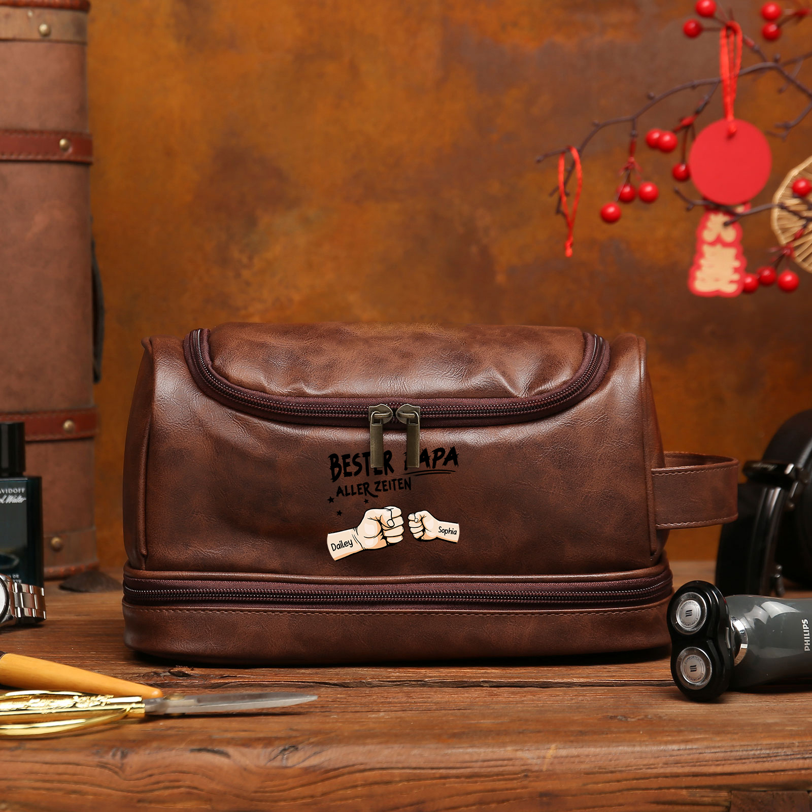 Personalisierter 2-6 Namen Kulturbeutel/Kosmetiktasche/Kulturtasche Herren, personalisiertes Geschenk-Bester Papa Aller Zeiten