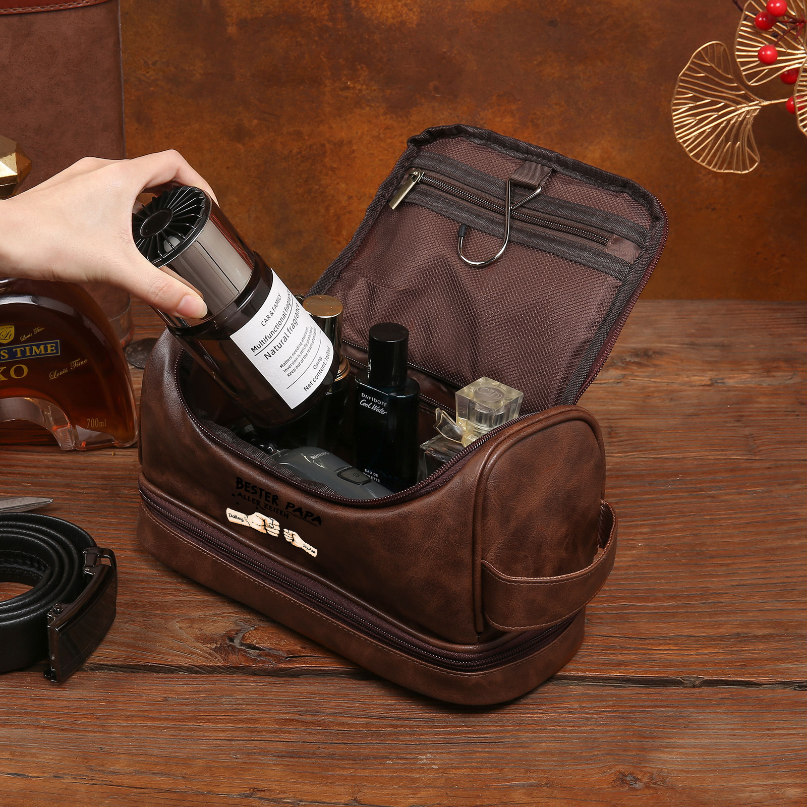 Personalisierter 2-6 Namen Kulturbeutel/Kosmetiktasche/Kulturtasche Herren, personalisiertes Geschenk-Bester Papa Aller Zeiten