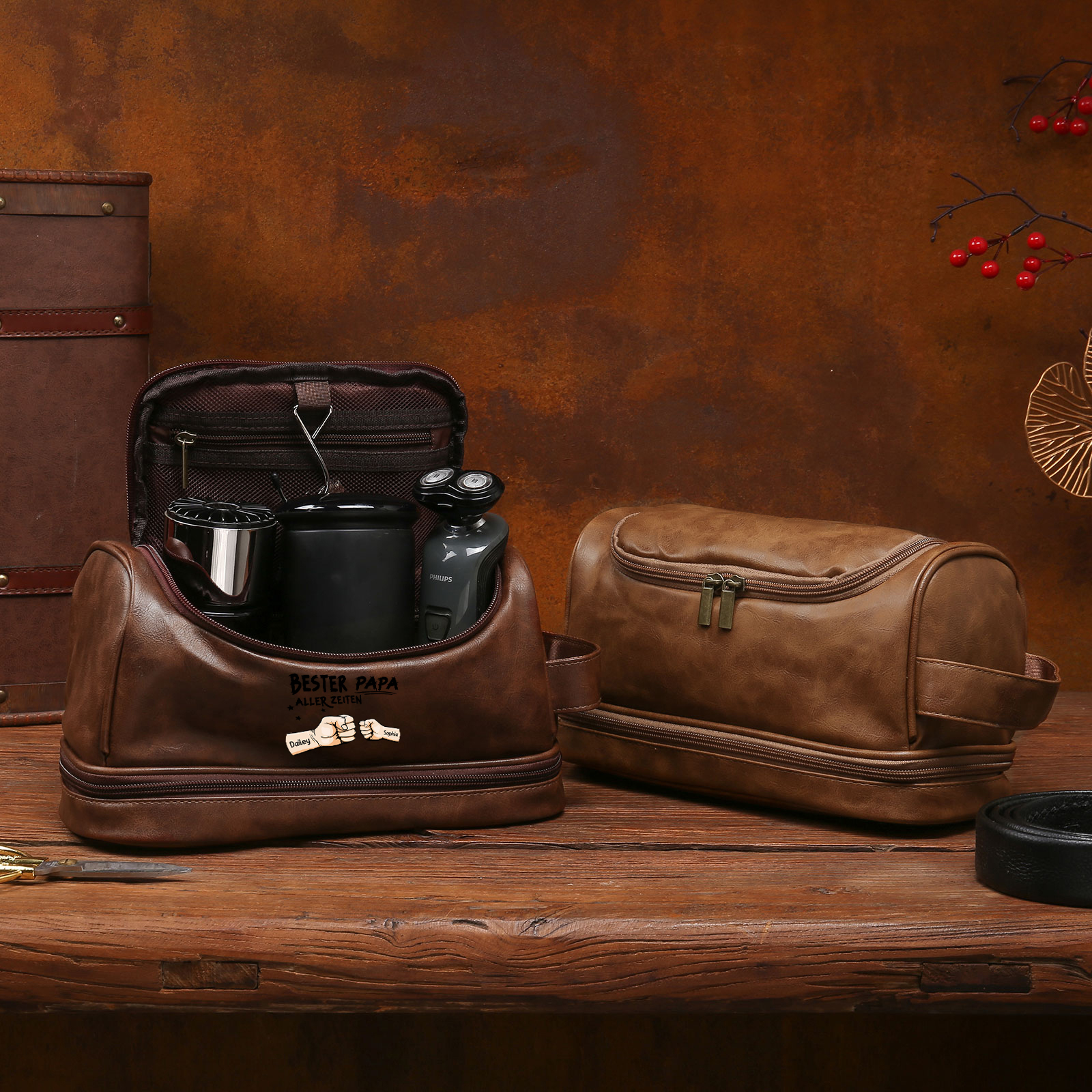 Personalisierter 2-6 Namen Kulturbeutel/Kosmetiktasche/Kulturtasche Herren, personalisiertes Geschenk-Bester Papa Aller Zeiten