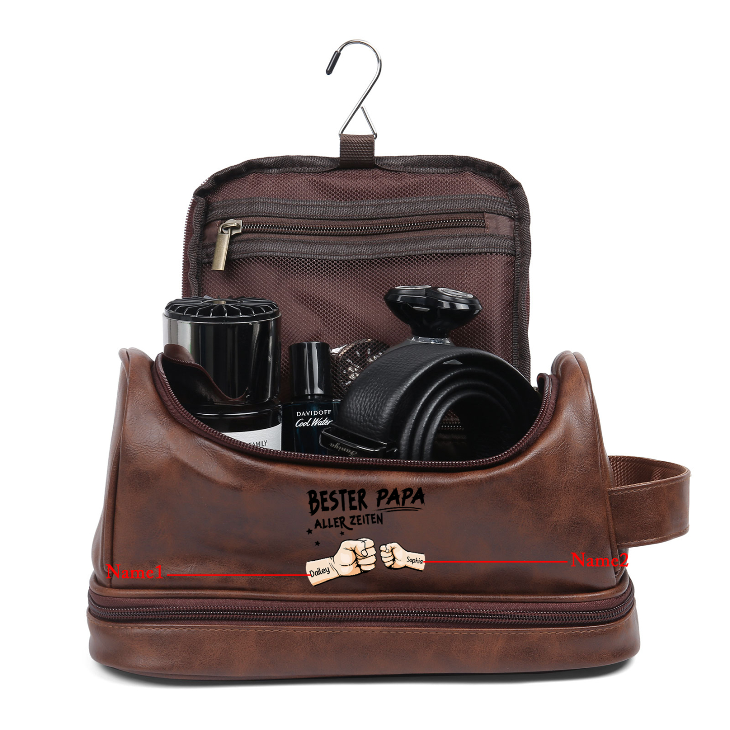 Personalisierter 2-6 Namen Kulturbeutel/Kosmetiktasche/Kulturtasche Herren, personalisiertes Geschenk-Bester Papa Aller Zeiten