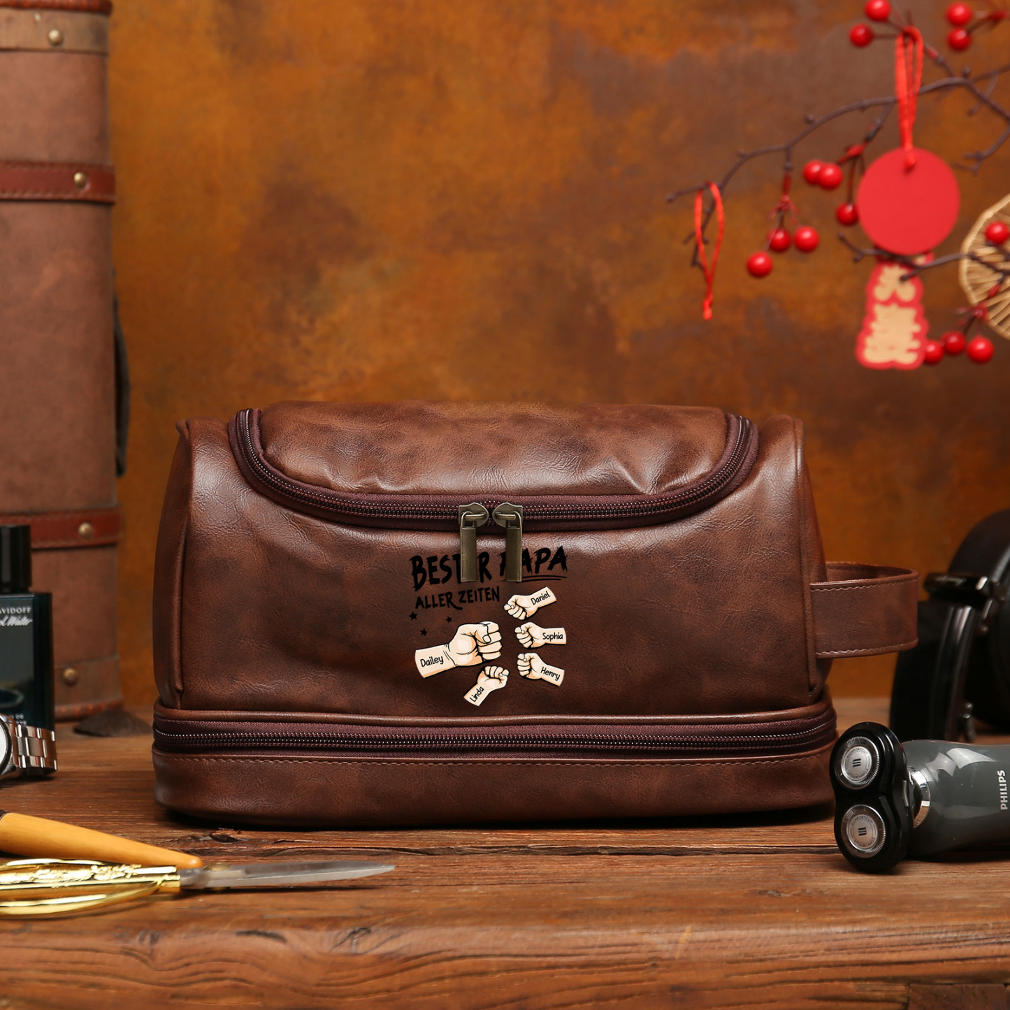 Personalisierter 2-6 Namen Kulturbeutel/Kosmetiktasche/Kulturtasche Herren, personalisiertes Geschenk-Bester Papa Aller Zeiten