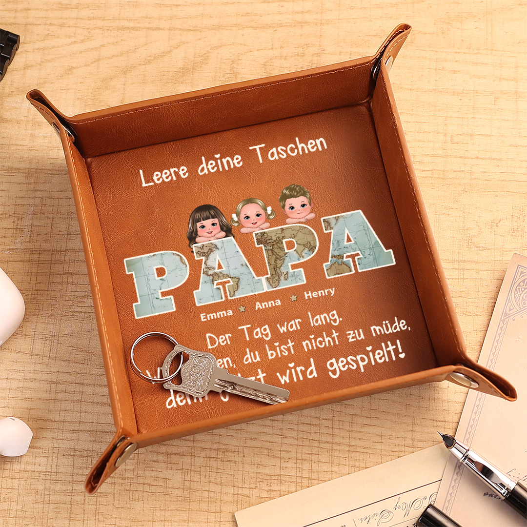 Personalisierte PU-Leder-Ablageschale mit 1–6 namen und Kindern für Papa Geschenk zum Vatertag