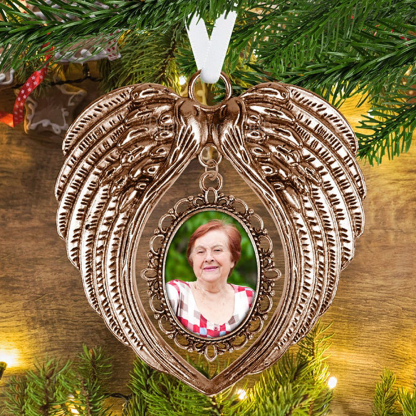 Personalisiertes Foto Ornament – Weihnachten Fotorahmen Anhänger mit Engelsflügeln für Mutter Familie